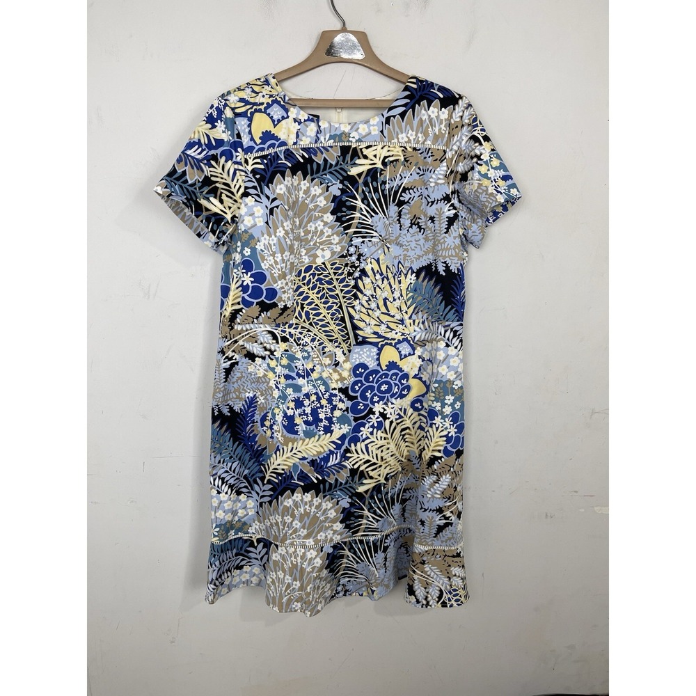 Talbots Womens Dress 16 Floral Print Poplin Flare Tropical Preppy Classic Travel